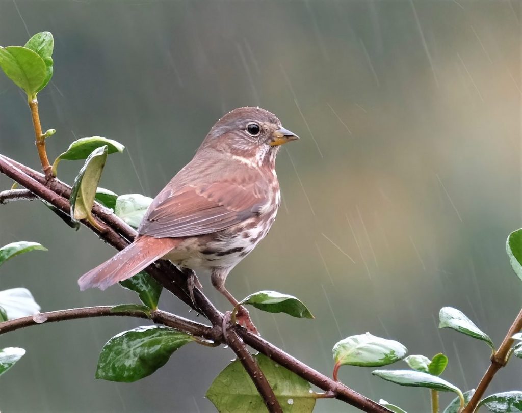 Birds seek shelter in dense trees and bushes during storms to protect themselves from strong winds and flying objects.